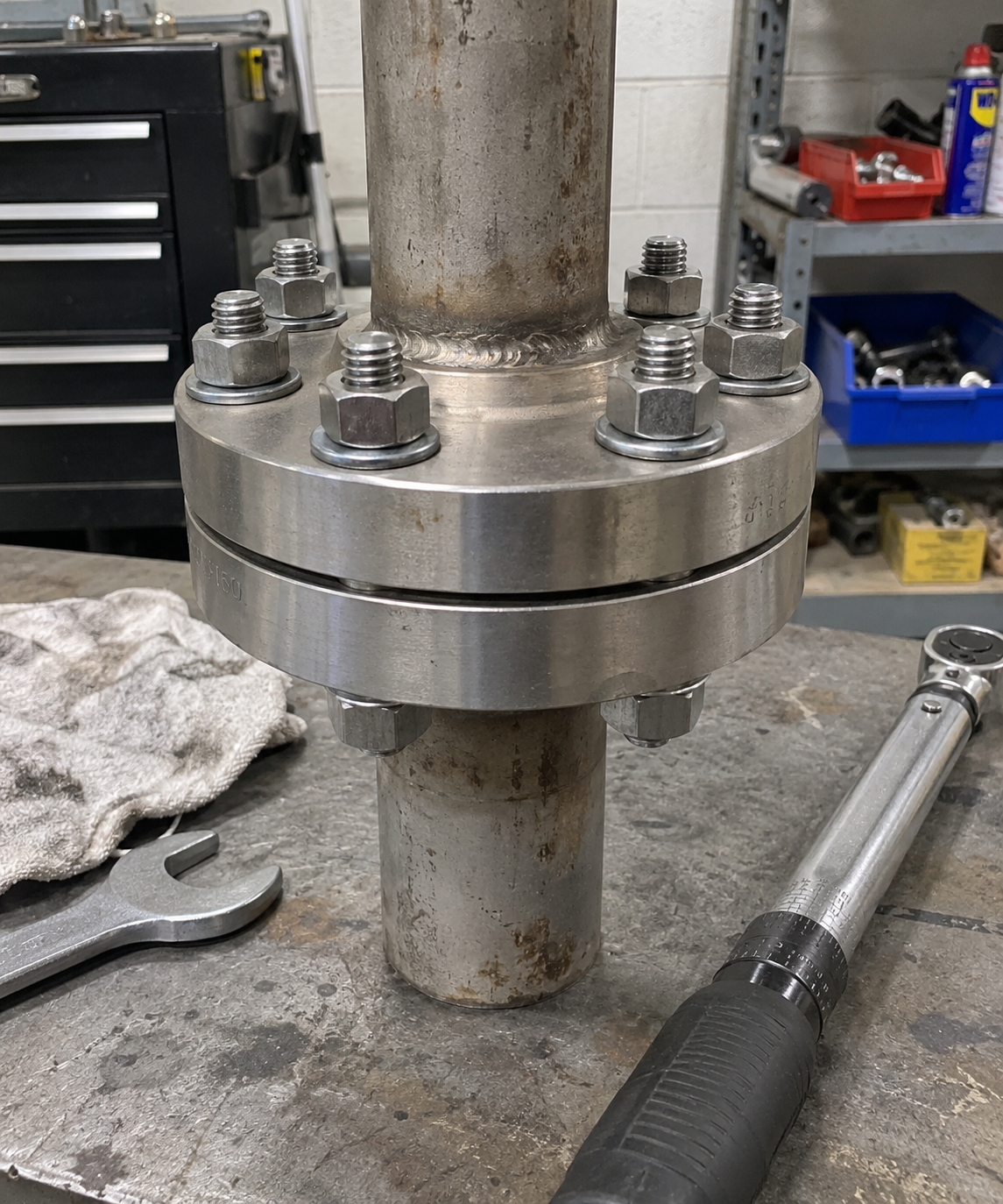 Bolts for high heat in a complete bolted joint with nuts washers and flanges